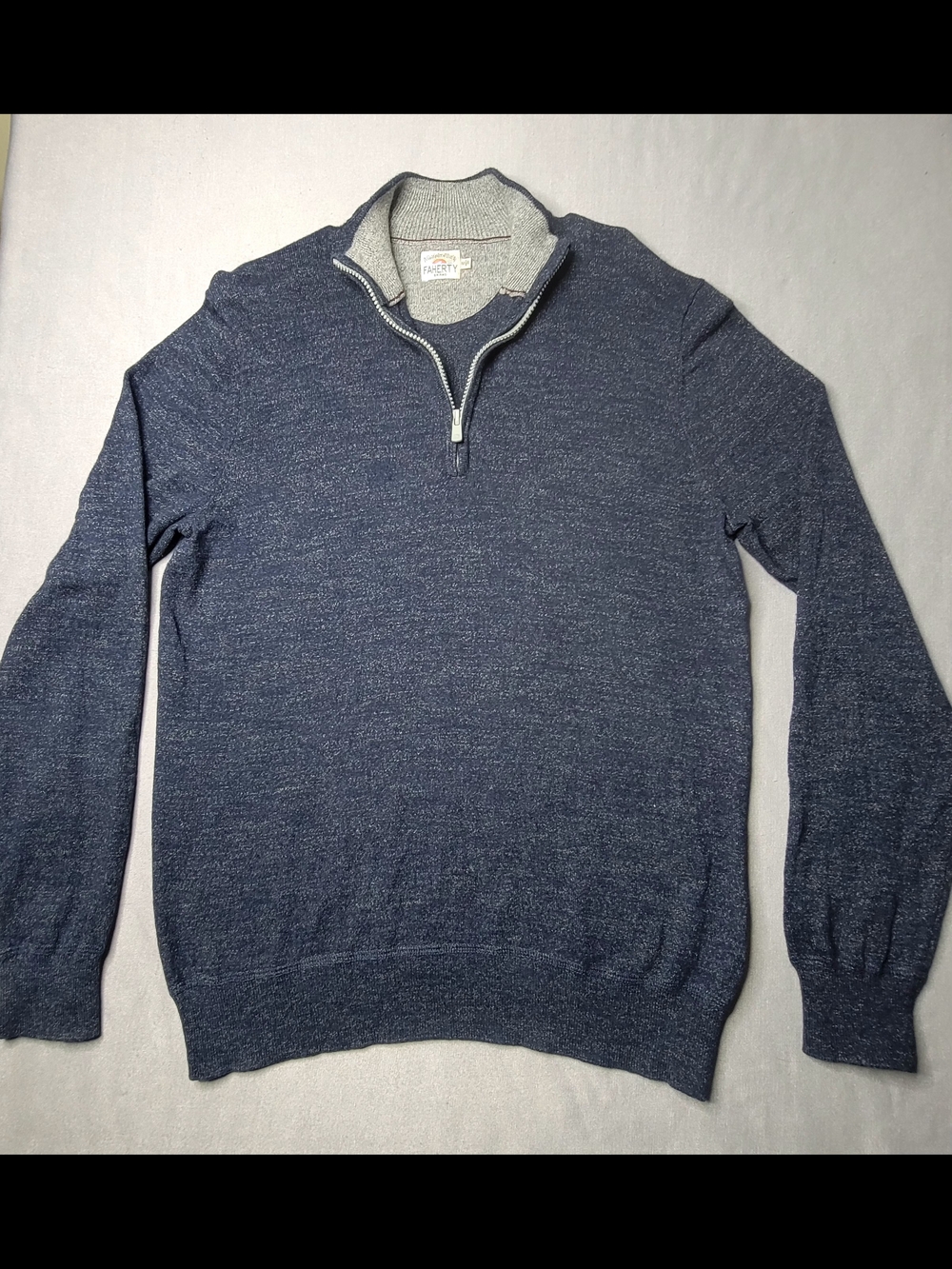 Faherty Mens Quarter-Zip Pullover Cotton Cashmere Sweater Soft Color Blue Size M